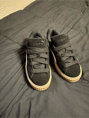Puma Kids Black Suede Sneakers with Gum Sole